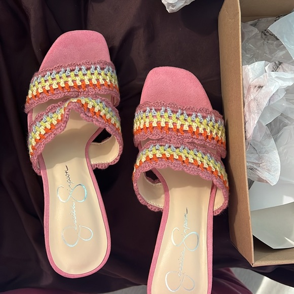 Jessica simpson multi-color maxi crochet wedge sandals. Worn once - Picture 4 of 5